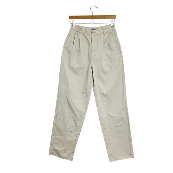 Vintage Esprit High Waist Mom Pants Cream Cotton Twill Pleated 80s 90s - Picture 1 of 10